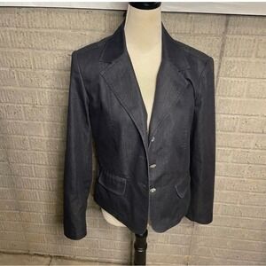 Pantology Women's Dark Wash Denim Blazer Jacket Sparkle Buttons Size 12